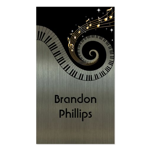Printed Metallic effect Piano Keys Gold Music Business Card Template (front side)