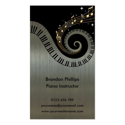 Printed Metallic effect Piano Keys Gold Music Business Card Template (back side)