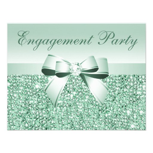 Printed Mint Sequins, Bow & Diamond Engagement Announcements