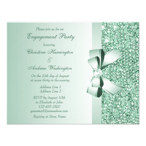 Printed Mint Sequins, Bow & Diamond Engagement Announcements