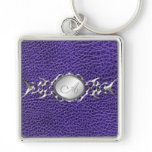 PRINTED Purple Croc and Pewter Monogram Keychain