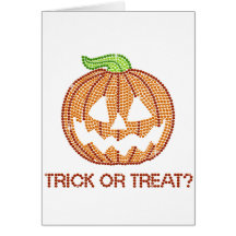 Printed Rhinestone Pumpkin Trick or Treat Greeting Cards
