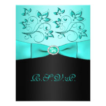 PRINTED RIBBON Aqua, Black Floral II RSVP Card