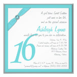 PRINTED RIBBON Aqua, Gray Sweet 16 Invite