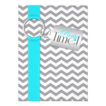 PRINTED RIBBON Aqua Gray White 21st Birthday Party invitations