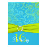 PRINTED RIBBON Aqua, Lime Sweet 16 Invite