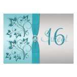 PRINTED RIBBON Aqua, Silver Sweet 16 Party Invite