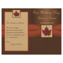 PRINTED RIBBON Autumn Leaf, Stripe Wedding Program Full Color Flyer