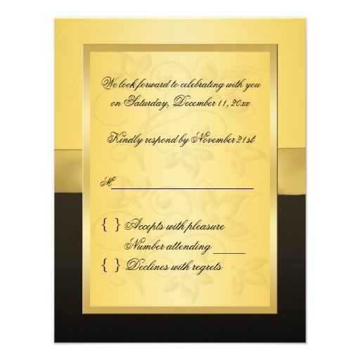 PRINTED RIBBON Black, Gold RSVP Card