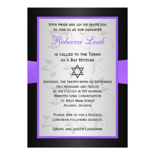 PRINTED RIBBON Black, Silver, Purple Floral Announcements