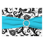 PRINTED RIBBON Black White Blue Damask Reply Card