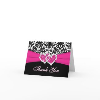 PRINTED RIBBON Black White Pink Thank You Card