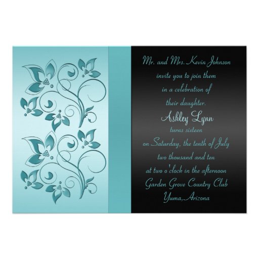 PRINTED RIBBON Blue, Black Sweet 16 invite