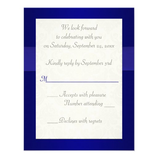 PRINTED RIBBON Blue, Ivory Damask Reply card