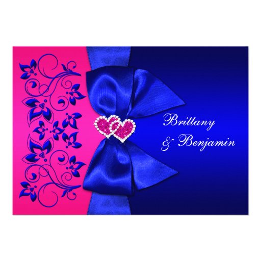 PRINTED RIBBON Blue, Pink Floral Wedding Invite