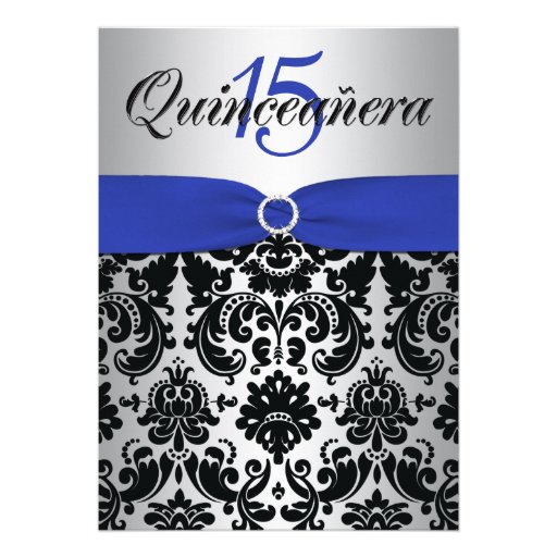PRINTED RIBBON Blue Silver Black Quinceanera Announcement