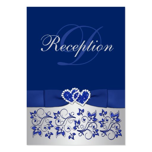 PRINTED RIBBON Blue, Silver Floral Enclosure Card Business Cards (front side)