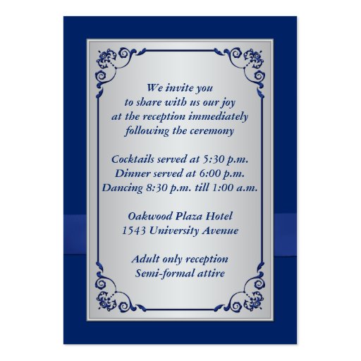 PRINTED RIBBON Blue, Silver Floral Enclosure Card Business Cards (back side)