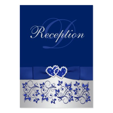 PRINTED RIBBON Blue, Silver Floral Enclosure Card Large Business Card