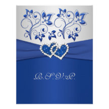 PRINTED RIBBON Blue Silver Joined Hearts RSVP Card