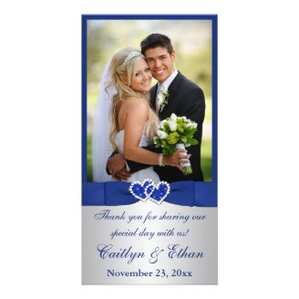 PRINTED RIBBON Blue, Silver Wedding Photo Card