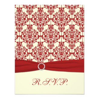 PRINTED RIBBON Cream, Red Damask Reply Card
