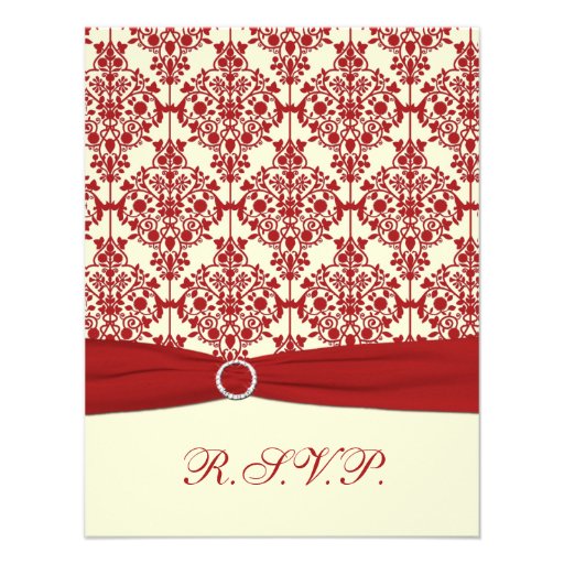 PRINTED RIBBON Cream, Red Damask Reply Card
