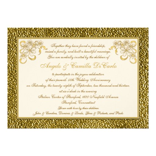 PRINTED RIBBON Floral 50th Anniversary Invitation