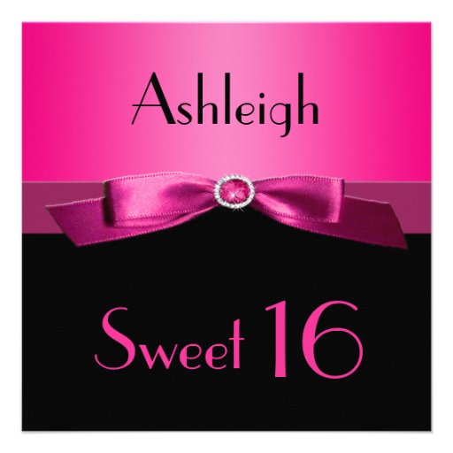 PRINTED RIBBON Hot Pink, Black Sweet 16 Invite