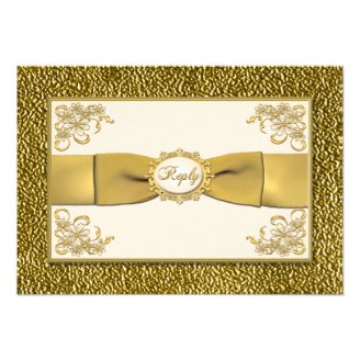 PRINTED RIBBON Ivory. Gold Floral Reply Card