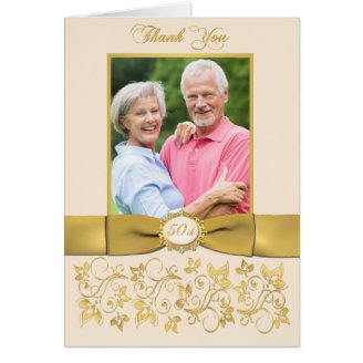PRINTED RIBBON Ivory Gold Floral Thank You Card