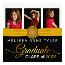 Printed Ribbon Jewel Photo Graduation Invitation