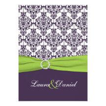PRINTED RIBBON Lime, Purple Damask Wedding Invite