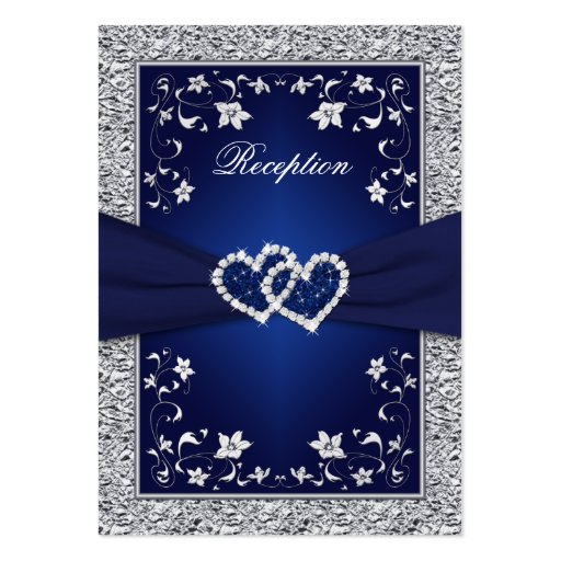 PRINTED RIBBON Navy, Silver Floral Enclosure Card Business Card Templates (front side)