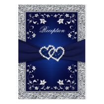 PRINTED RIBBON Navy, Silver Floral Enclosure Card business cards
