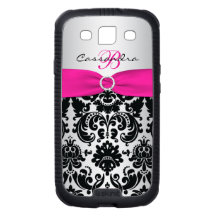 PRINTED RIBBON Pink Black Damask Galaxy S III case Galaxy S3 Cases