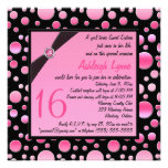 PRINTED RIBBON Pink, Black Dots Sweet 16 Invite