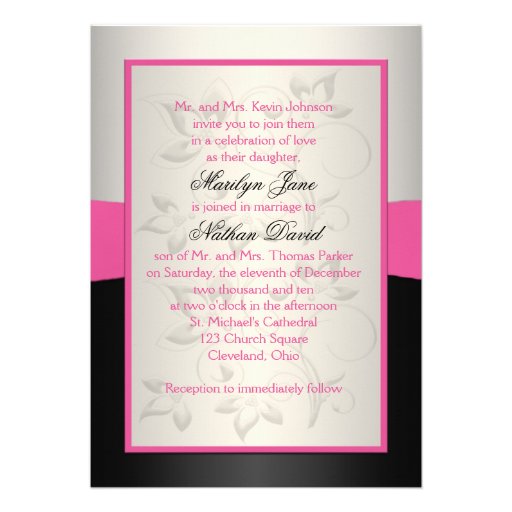 PRINTED RIBBON Pink, Black, Silver Wedding Invite