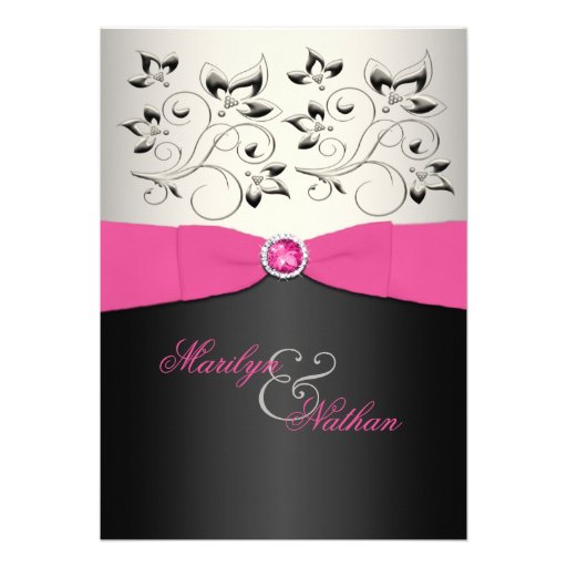 PRINTED RIBBON Pink, Black, Silver Wedding Invite