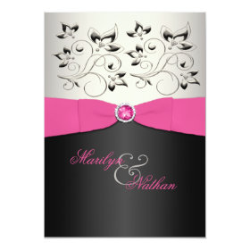 PRINTED RIBBON Pink, Black, Silver Wedding Invite 5