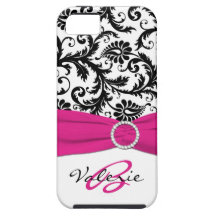 PRINTED RIBBON Pink, Black, White Floral Damask iPhone 5 Cover