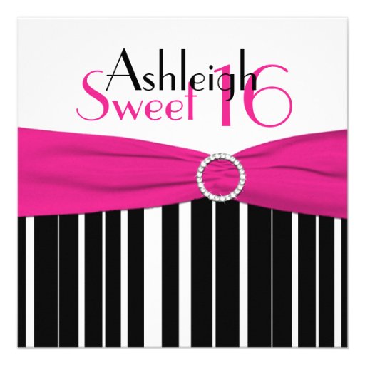 PRINTED RIBBON Pink, Black, White Sweet 16 Invite