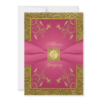 PRINTED RIBBON Pink Gold Floral Wedding Invitation zazzle_invitation