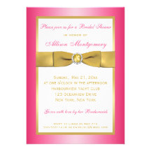PRINTED RIBBON Pink, Gold, White Bridal Shower Invitations