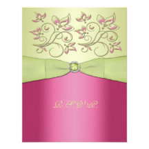 PRINTED RIBBON Pink, Green Floral RSVP Card