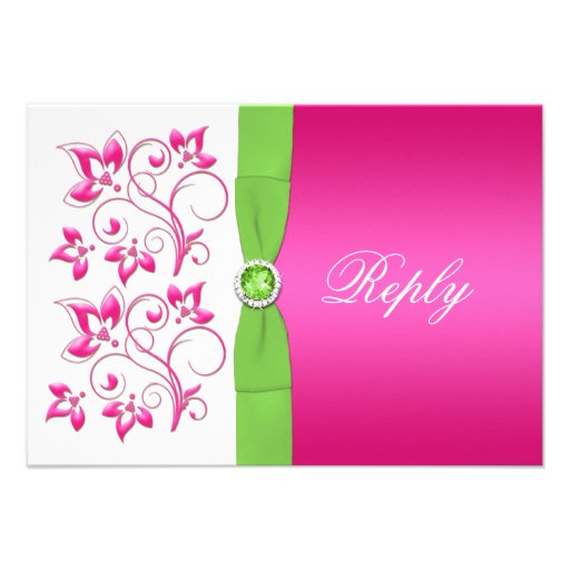 PRINTED RIBBON Pink Green White Floral Reply Card