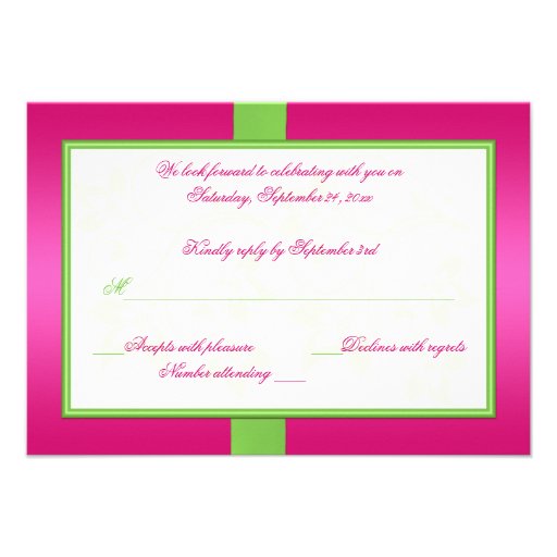 PRINTED RIBBON Pink Green White Floral Reply Card