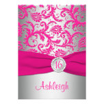 PRINTED RIBBON Pink, Silver Gray Sweet 16 Invite