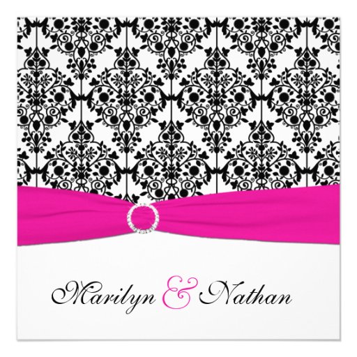 PRINTED RIBBON Pink White Black Damask Wedding Personalized Invitations