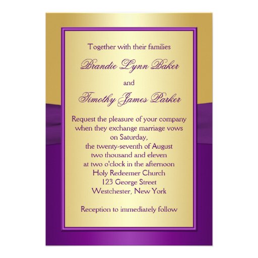 PRINTED RIBBON Purple, Gold Floral Wedding Invite